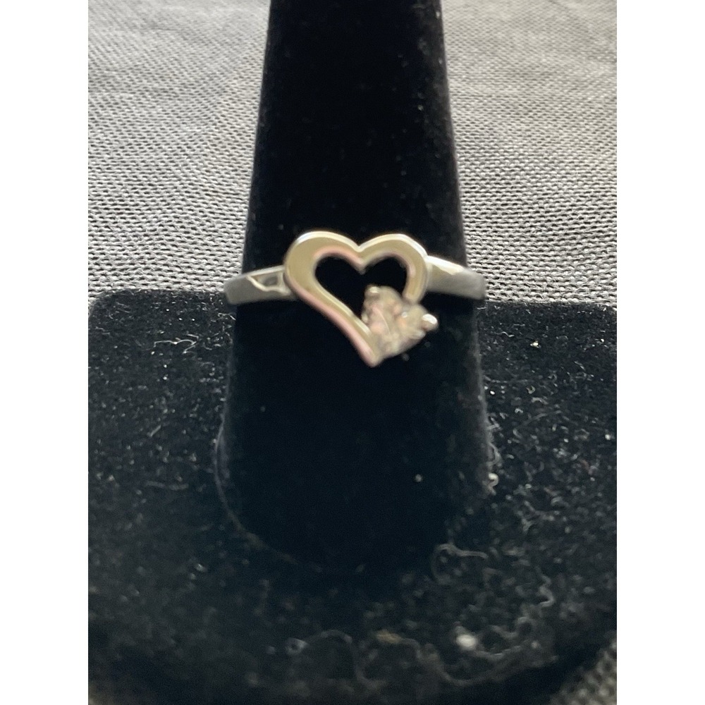 RSC Silver-tone Heart Shape Ring Size 9.75 Clear Stone Estate Jewelry